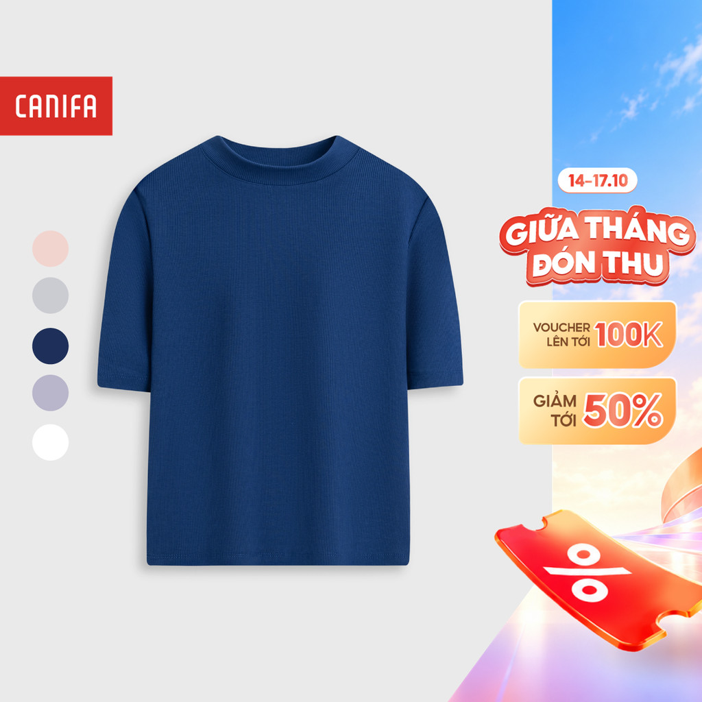 Áo phông nữ điệu đà trendy thời trang, áo thun cổ tròn tay ngắn CANIFA 6TS26W004