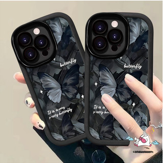Ốp lưng bướm màu xám đen mơ mộng thời trang Tương thích cho IPhone 16 13 XR 14 11 15 12 Pro Max 16 6 8 7 6S Plus X XS MAX SE 2020 Vỏ viền cong hình bướm sáng tạo