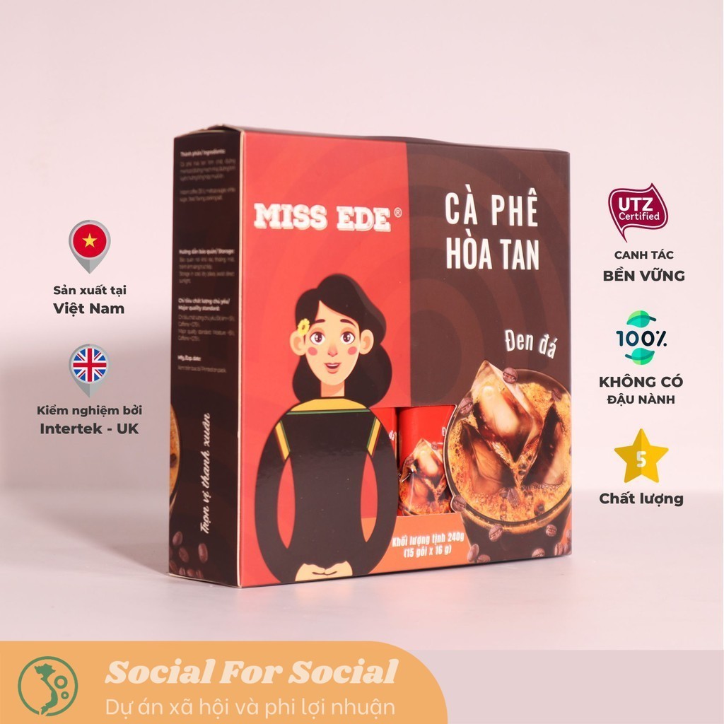 Cà phê hoà tan Đen đá MISS EDE - 240g: 15 x 16 g (có đường) - Siêu mạnh với tỷ lệ cà phê hoà tan tới 35% cao nhất thị tr