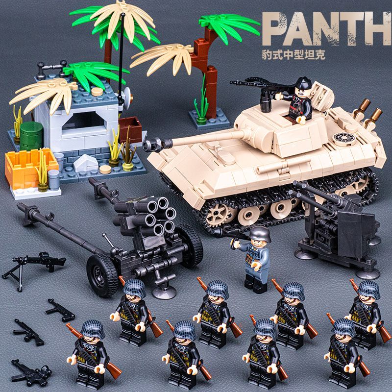 Tương thích Lego Leopard Tank Thế chiến II Full Crown Tiger Khối xây dựng Quân đội Lắp ráp Đồ chơi B