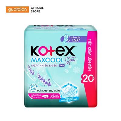 Băng Vệ Sinh Siêu Mỏng Cánh, Mát Lạnh Sảng Khoái Kotex Maxcool French Spa Dành Cho Ngày Nhiều Và Đêm 28cm x 14 Miếng