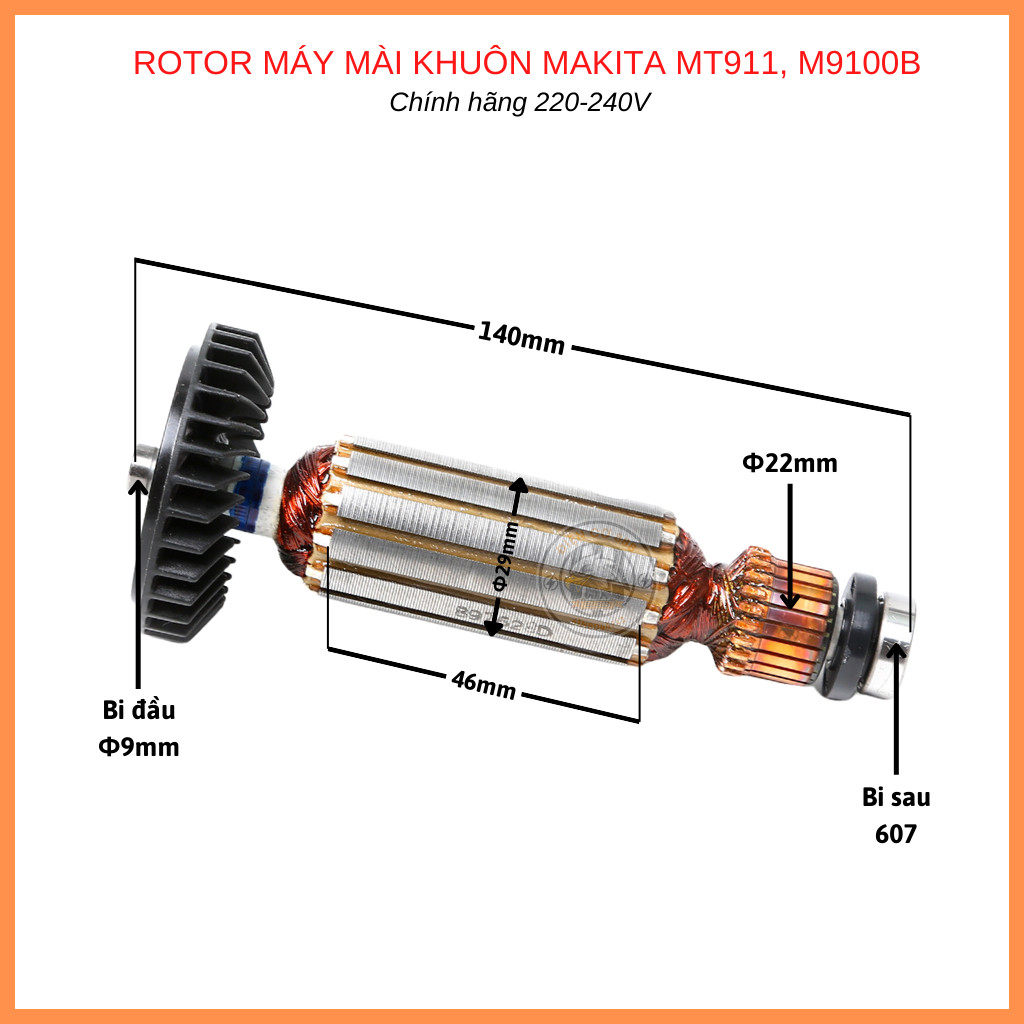 Rotor mài khuôn Makita MT911, M9100B 220V (517628-2) - Tặng chổi than