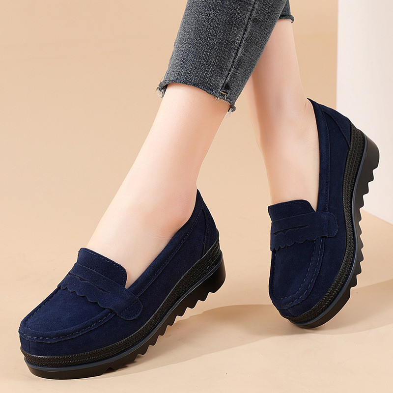Genuine Leather Women's Sneakers Spring and Autumn New Thick-Soled Platform Shoes Wedge Casual Shoes