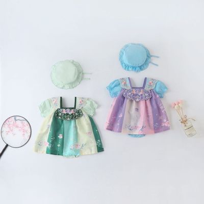 Set Body Váy Xòe Cổ Trang Hoa Voan Kèm Nón Cho Bé Gái Sơ Sinh 1 2 Tuổi MINTSCLOSET Quảng Châu BV7212