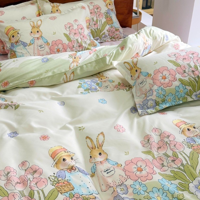 Bộ ga trải giường VN-3 Store 4 món nơ thỏ (5 màu) Annie Baby