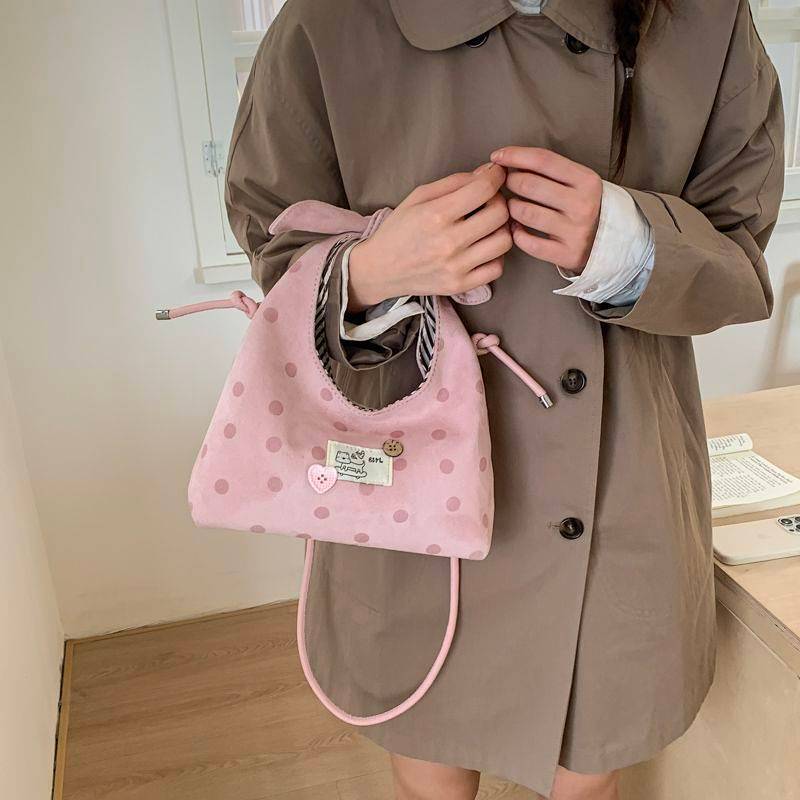 Korean Style Sweet Bag Women's Original Polka Dot Bow Korean Style Messenger Bag New Portable and Fa