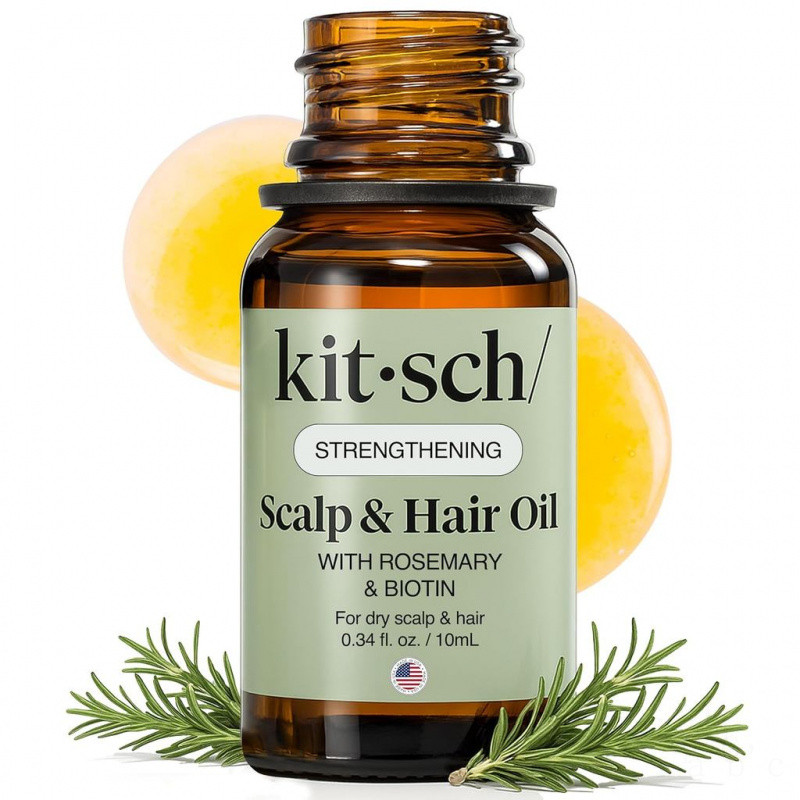 Kistsch Rosemary Hair Oil-Contains Biotin, Dầu thầu dầu và dầu Jojoba Hair Oil-Scalp Care Oil Before