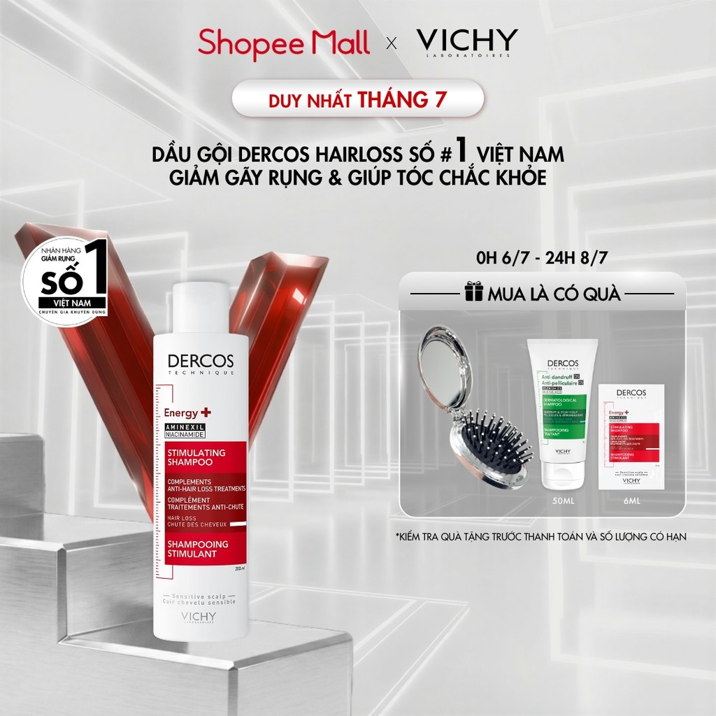 Dầu gội ngăn ngừa, giảm rụng tóc, giúp tóc chắc khỏe, dày dặn Vichy Dercos Hairloss SỐ 1 Việt Nam được khuyên dùng 200ml
