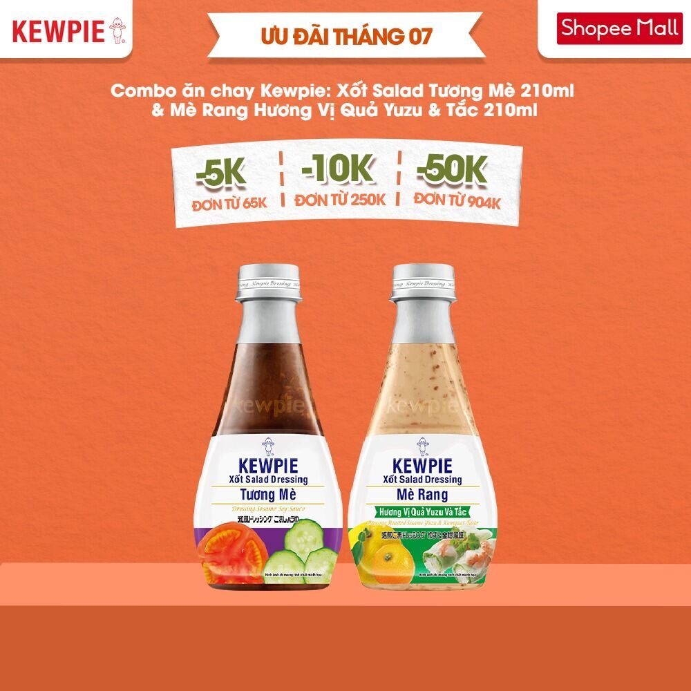 Combo ăn chay Kewpie: Xốt Salad Tương Mè 210ml & Mè Rang Hương Vị Quả Yuzu & Tắc 210ml
