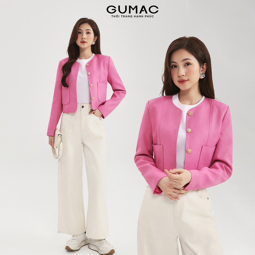 Áo Khoác Nữ GUMAC Dáng Lửng Tay Dài Đính Nút Kiểu Sang Trọng Hiện Đại LOWF1110