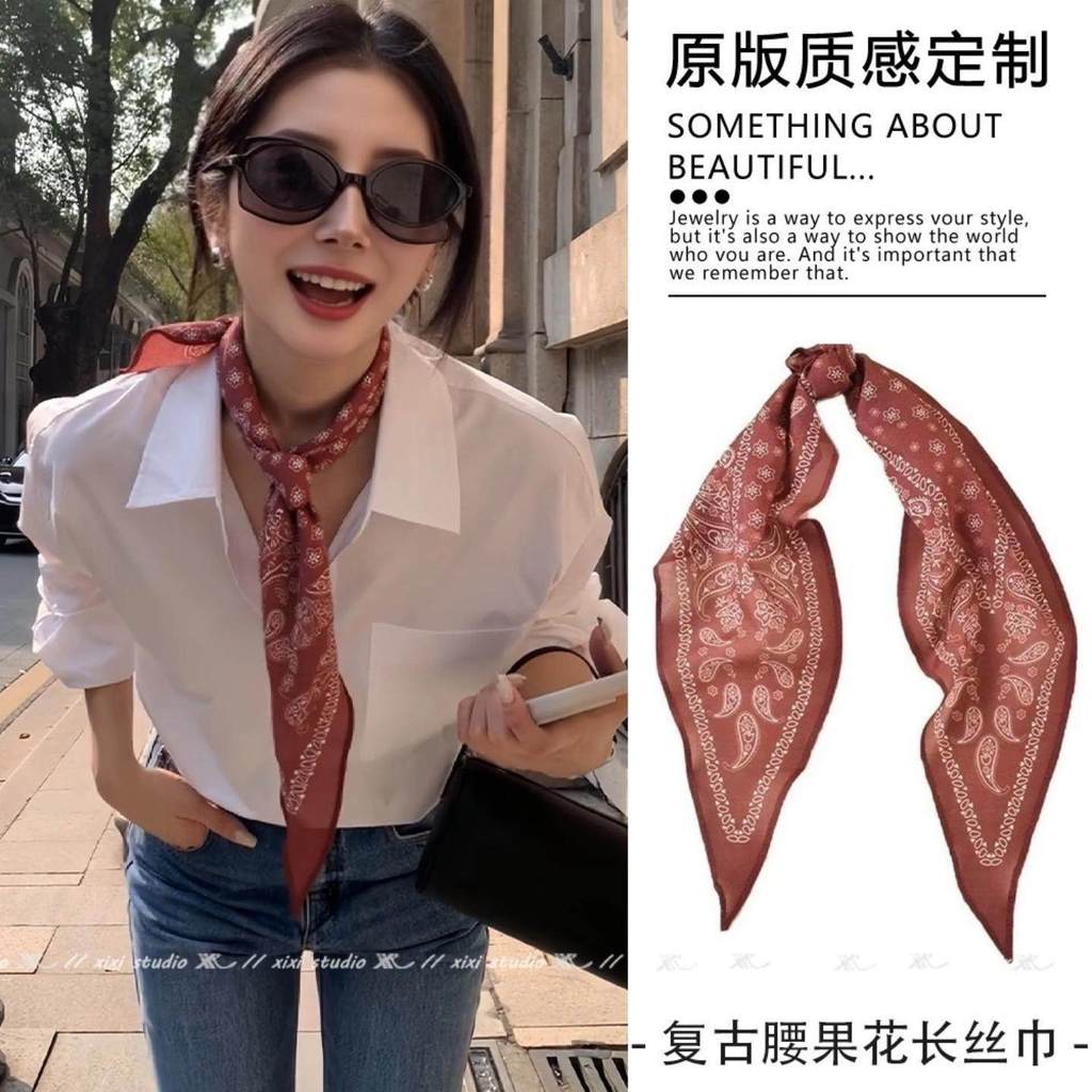 Preferred#Hong Kong-style retro versatile silk scarf, fashionable diamond-shaped scarf, elegant and 