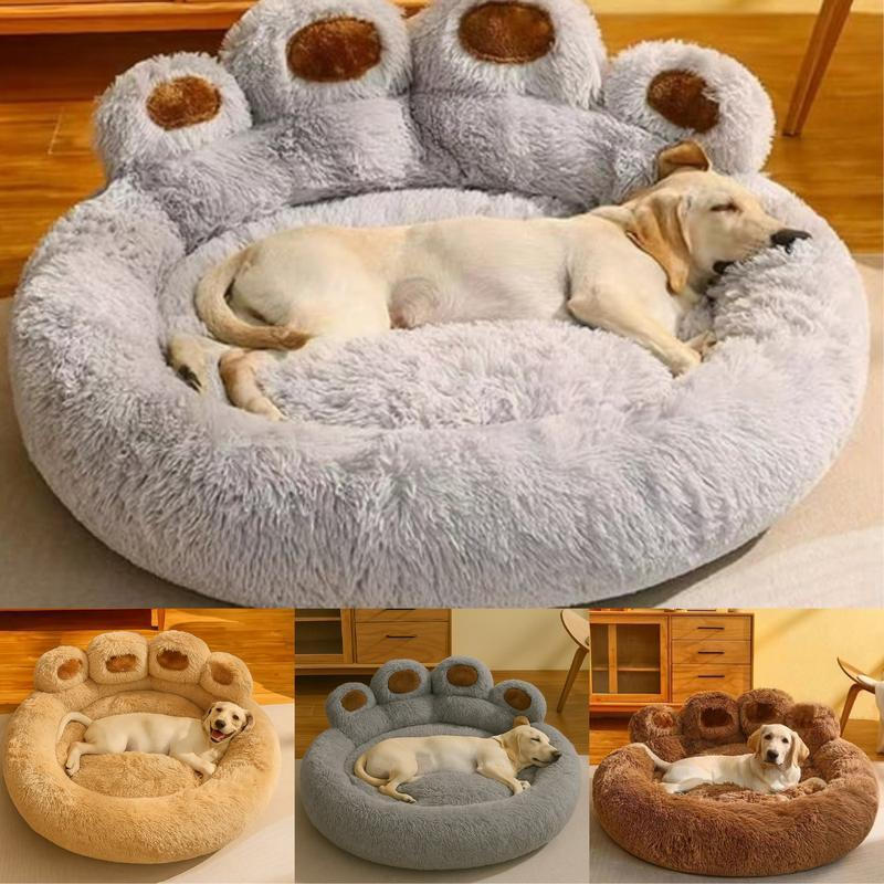 Bear Paw Shaped Fluffy Dog Bed – Plush Calming Pet Nest Sofa for Small Medium Large Dogs & Cats, Sof