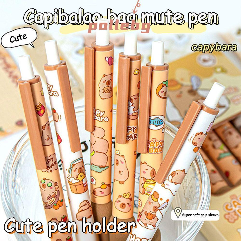 POLLEBG 6 Bút Gel, Bút bi bấm 0,5mm Bút trung tính, Capybara / Panda Soft Touch Grip Quick-drying Bl
