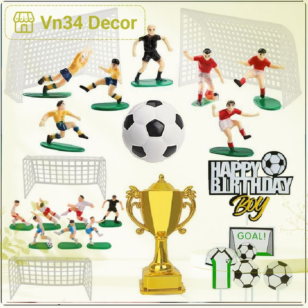 TOPPER Bóng Đá World Cup Trang Trí Bánh – Cúp Vàng, Bóng Đá, Cờ Đội Tuyển, Decor Bánh Kem Bóng Đá
