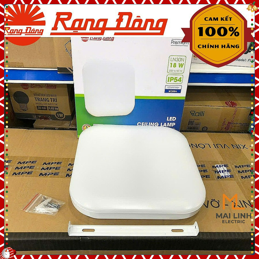 Đèn Led ốp nổi trần (Vuông) Tràn Viền 18W Rạng Đông - Đường kính 220mm - Ánh sáng trắng - Bo góc siê
