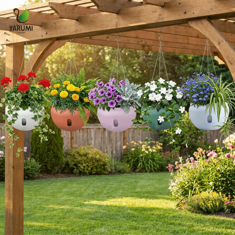 Chậu hoa hình bát ALISON, Chậu hoa treo bằng nhựa nước tự hấp thụ, Sân vườn tự tháo rời có móc Giỏ đ