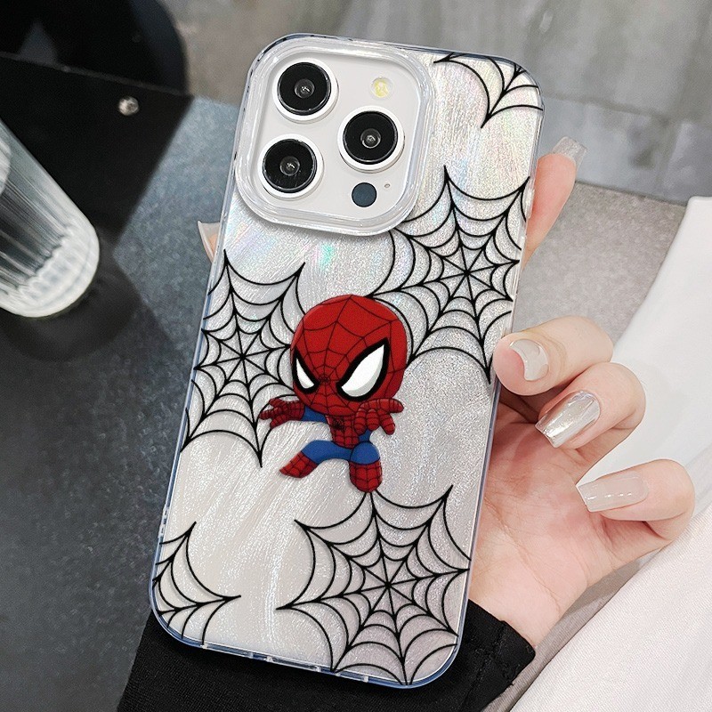 Ốp lưng trong suốt họa lưới nhện Spiderman Gwen chibi, khung camera bao trùm lens chống trầy iPhone 