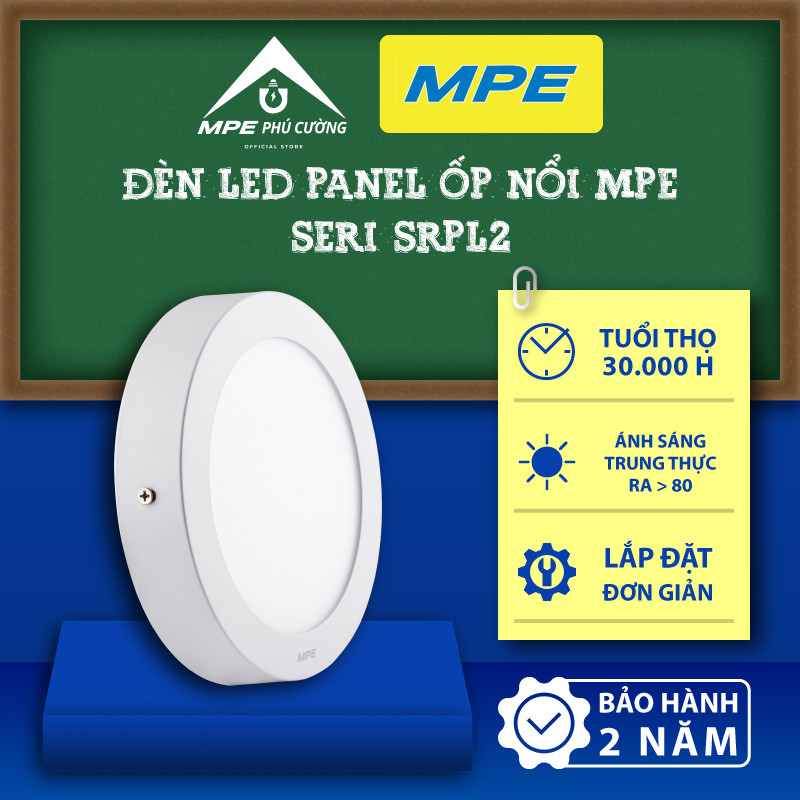 Đèn Led Panel Ốp Nổi MPE nhựa, mặt tròn SRPL2, Led Panel tròn Ốp Trần 12W, 18W, 24W, tích hợp Driver