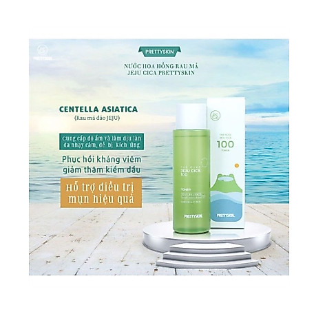 Nước hoa hồng JEJU CICA chiết xuất rau má (PRETTYSKIN THE PURE JEJU CICA 100 TONER), dung tích 250ml