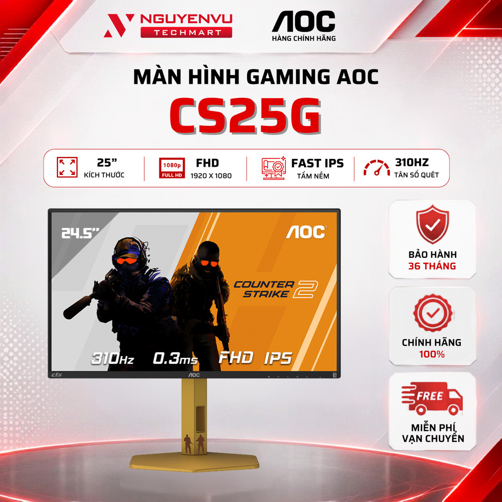 Màn Hình gaming AOC CS25G 24.5 inch  ( FHD/Fast IPS/310Hz/0.3ms ) - Hàng Chính Hãng