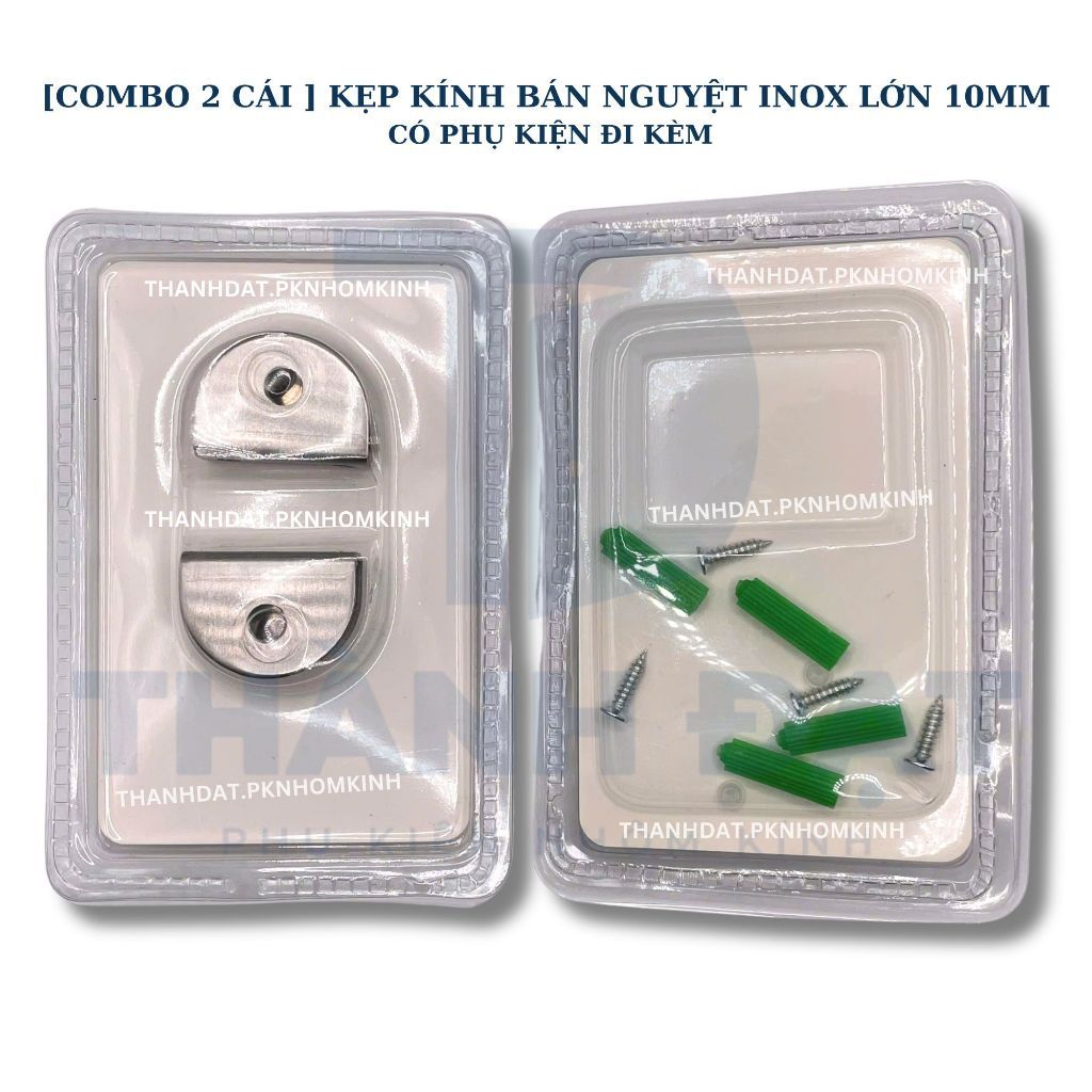 [Combo 2 cái ] Kẹp kính Inox bán nguyệt 10mm-12mm, Kẹp kính bầu Inox 10 ly-12ly