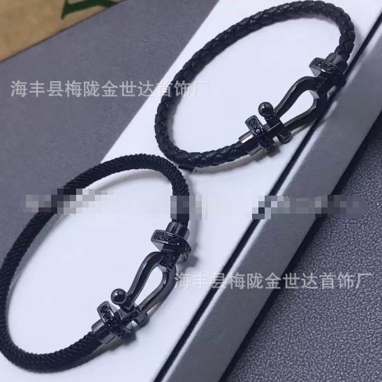 Feijia Full Kim Cương Đen Samurai Ferrede 8 Xương Ngựa Khóa Kim Cương Đen Da Dây Vòng Tay Nam Nữ Bện