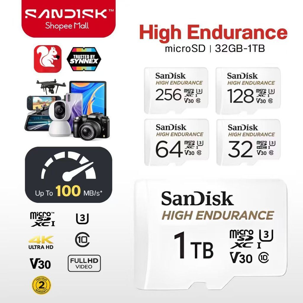 Thẻ nhớ MicroSDXC SanDisk High Endurance - Bảo hành 24 tháng32GB 64GB 128GB 256GB 512GB 1TB