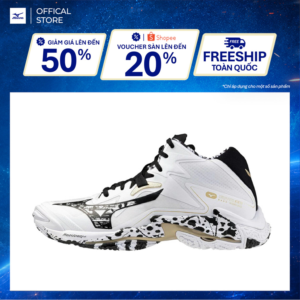 Giày Bóng Chuyền Unisex Mizuno Wave Lightning Z8 Mid - Trắng Đen - V1GA240541