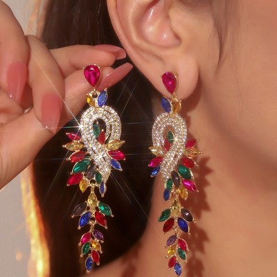 Pinkdudu Pha Lê Viền Hợp Kim Bông Tai Vintage Ánh Sáng Sang Trọng Dangles Sáng Tạo Đa Năng Trang Sức Cho Nữ PD899
