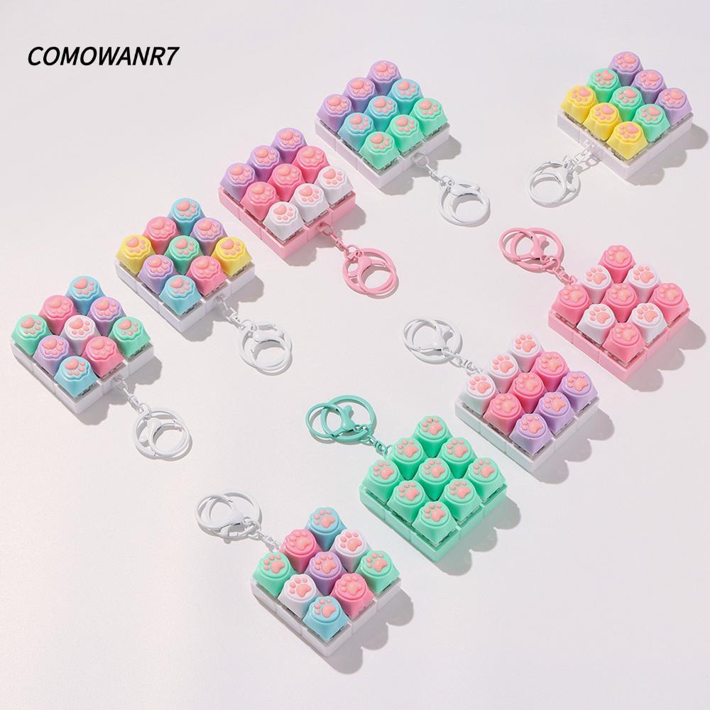COMOWANR7 Fidget Móc Khóa, Hình Mèo 9 Phím Bàn Phím Clicker Đồ Chơi, Keycap Di Động Giảm Căng Thẳng 