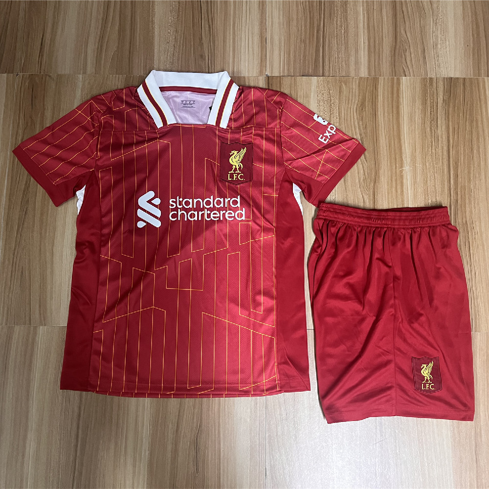 24-25 Game Season Liverpool Home Football Jersey Suit Jersey Championship No. 14 No. Bộ đồ trẻ em 11