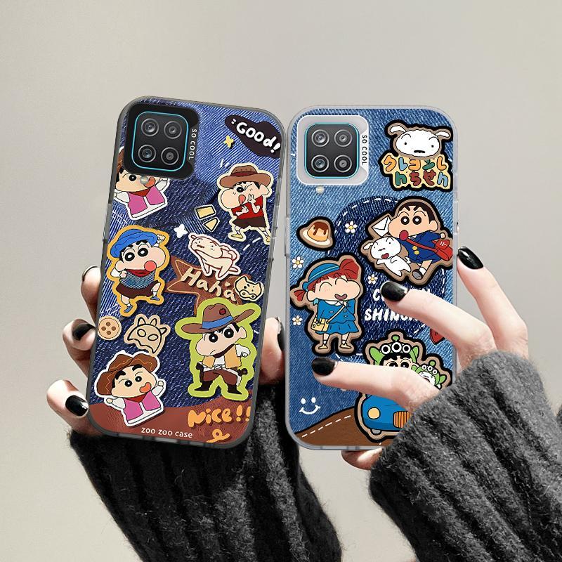 Vỏ Màu IMD Màu Trắng Trơn Mờ Cho Samsung Galaxy A12 M12 A22 4G 5G Crayon Shin-chan Ốp Lưng Silicon