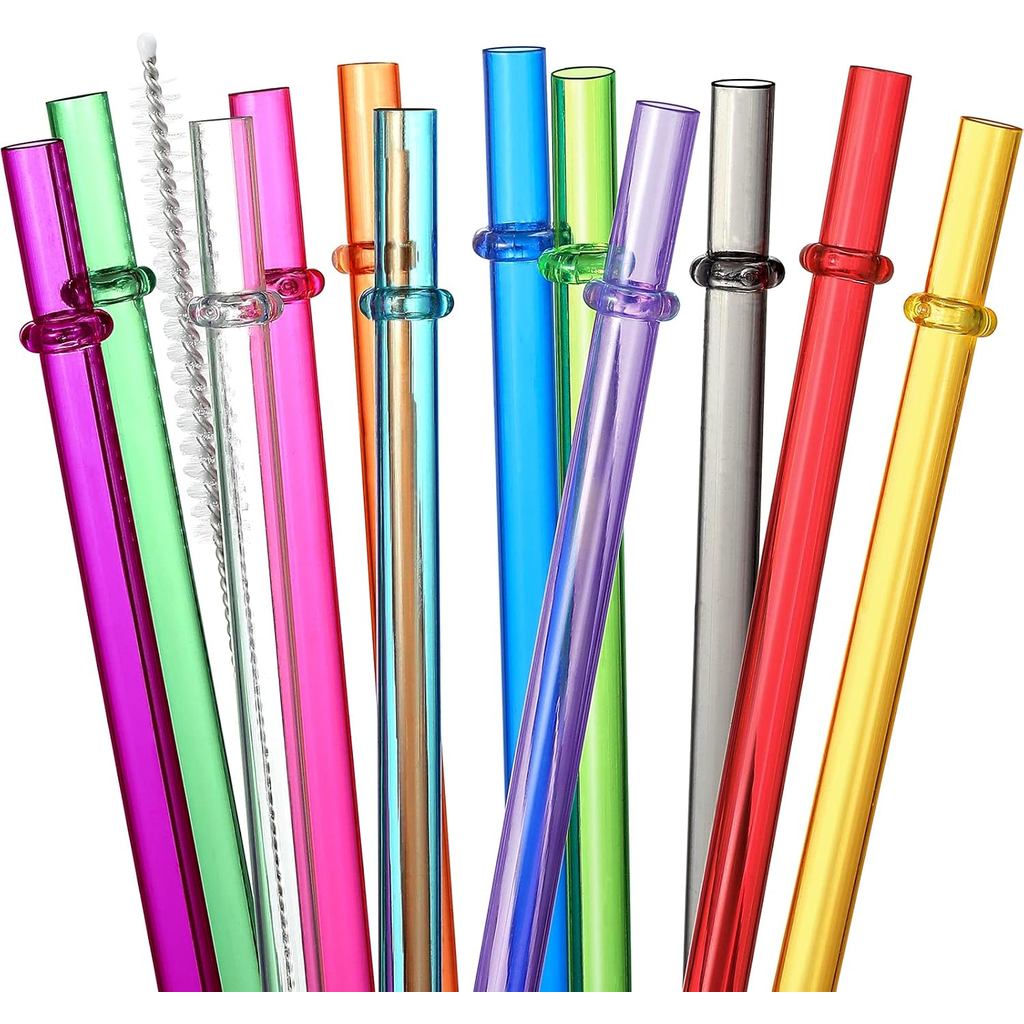 24 CÁI, Ống hút có thể tái sử dụng với 4 cọ, Ống hút nhựa cứng Tritan dài 10,5 ", Nước uống thay thế