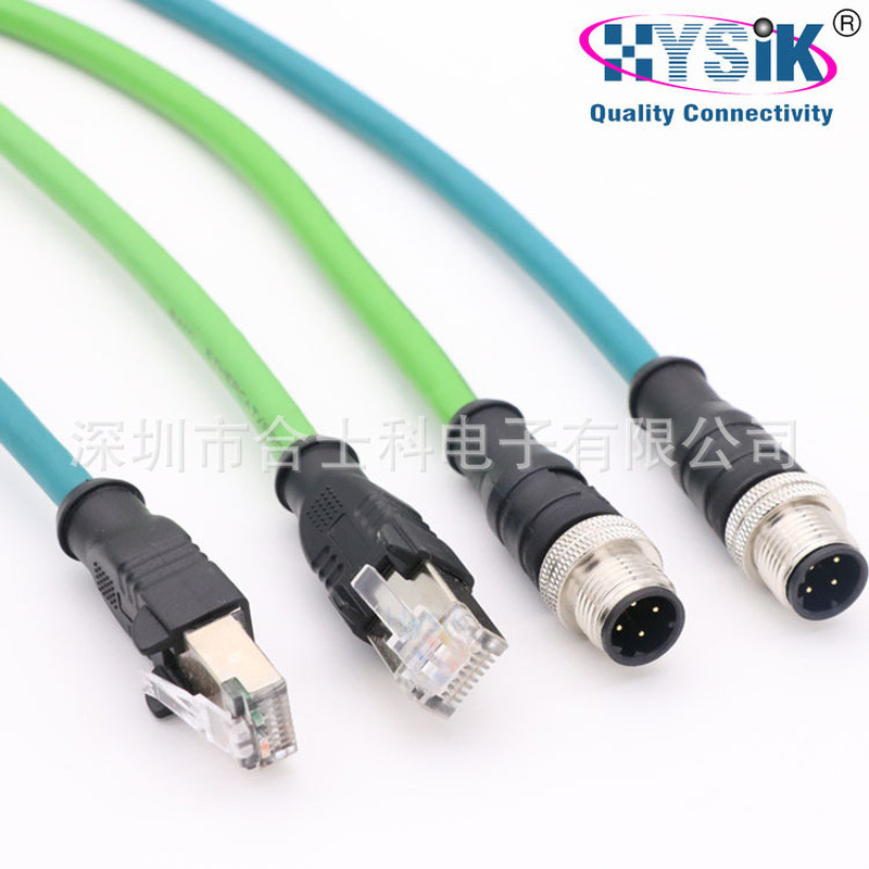 Cáp Ethernet công nghiệp TPE Super 5 Loại được bảo vệ Jumper cắm M12 4 lõi đực sang đầu pha lê