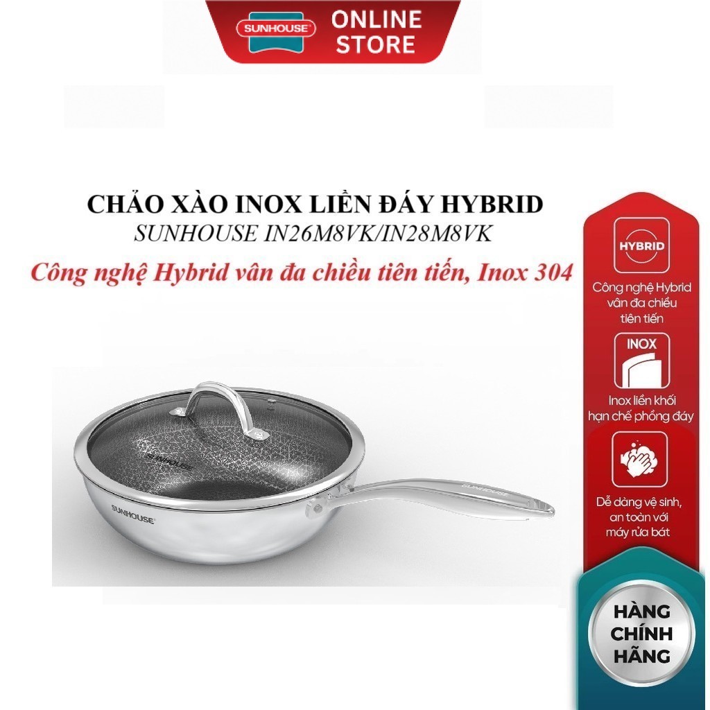 Chảo xào inox liền đáy Hybrid Sunhouse IN26M8VK/N28M8VK, Công nghệ Hybrid vân đa chiều tiên tiến, In