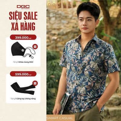 Áo sơ mi ngắn tay DGC Dáng suông Smart Casual, họa tiết trẻ trung năng động - SASNBE09M