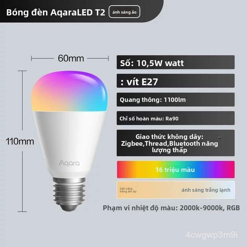 Bóng đèn LED thông minh Aqara T2 điều khiển qua App kết nối HomeKit đổi màu linh hoạt