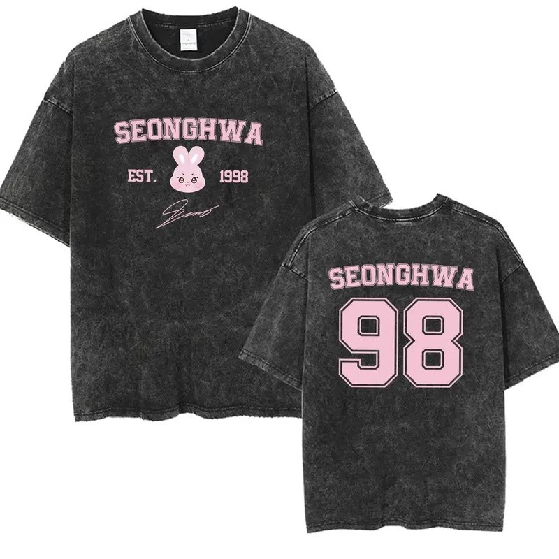 Kpop Ateez Seonghwa Ateez in Your Fantasy 99 Logo Vintage Giặt Áo Nam Nữ Mùa Hè Thẩm Mỹ Thời Trang Á