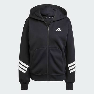adidas Phong cách sống Áo Hoodie Khóa Kéo 3 Sọc Future Icons Nữ Đen JE0171