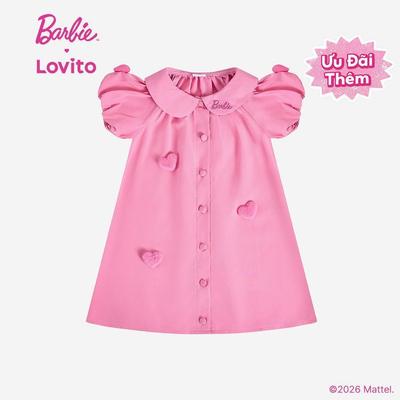 Barbie™ X Lovito Kids Váy hồng dễ thương thêu nút trái tim mùa xuân/hè cho bé gái DRBL2PAD004