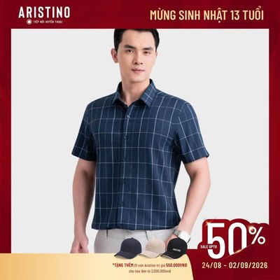 ARISTINO Áo Sơ Mi Nam Ngắn Tay Bamboo ASS621EDP01 Regular Fit Công Sở Cao Cấp Mềm Mát Thoáng Khí