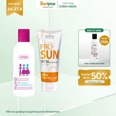 Combo Kem Chống Nắng Farmona Professional Pro Sun High SPF50 50ml Và Sữa Rửa Mặt Ziaja Nuno Không Gây Kích Ứng 200ML