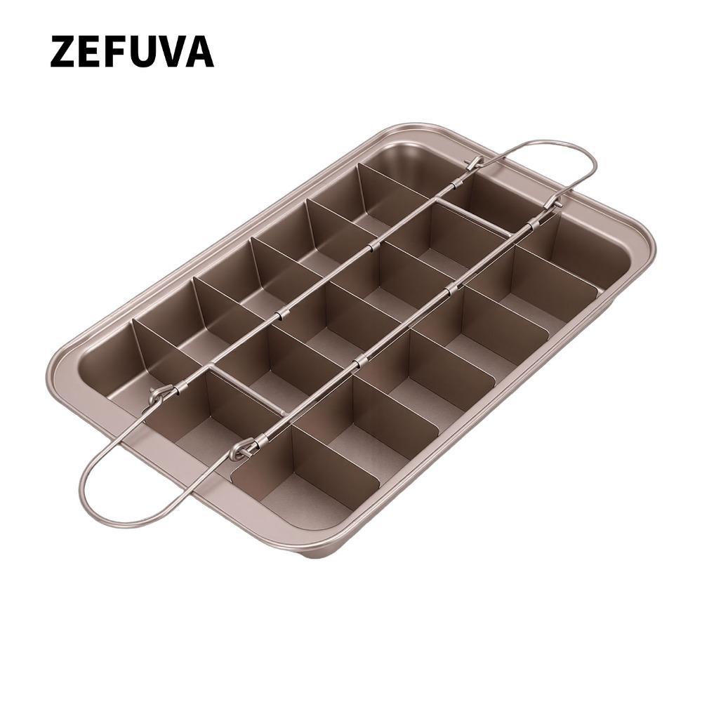 Chảo Brownie ZEFUVA có ngăn chia, Chảo nướng Brownie 18 khe cắm, Bộ chia tay cầm hình vuông thực tế 