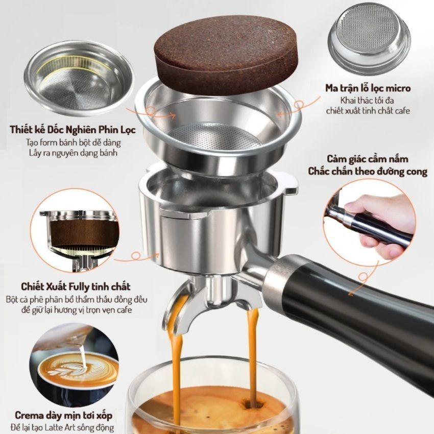 🌟 Máy pha cà phê bán tự động Espresso, Cappuccino, Latte thương hiệu Mỹ cao cấp HiBREW H10B