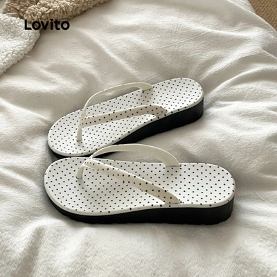 Dép xỏ ngón Lovito Kỳ nghỉ phong cách nhẹ linh hoạt họa tiết chấm bi đỏ trắng cho nữ LFA112005