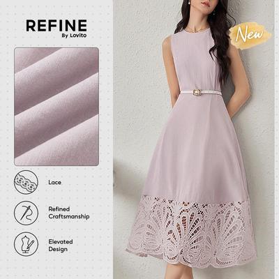 (New Arrival) (Refine by Lovito) Váy công sở bông thêu thoát mồ hôi chi tiết ren đi làm váy nữ tím nhạt xuân hè DRR42P1D069