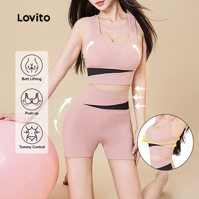 Bộ đồ thể thao Lovito Phong cách thường ngày phong cách năng động phối màu nâng mông cạp cao cho nữ LNA109027