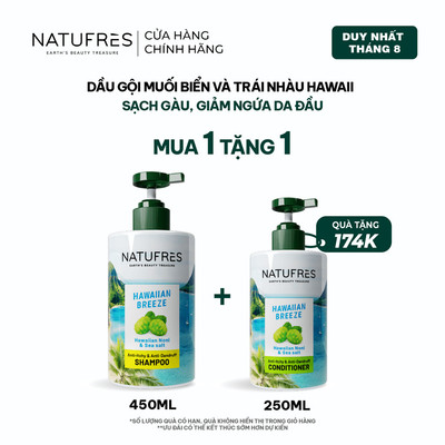 Dầu Gội Sạch Gàu, Giảm Ngứa Da Đầu Natufres Hawaiian Breeze Chiết Xuất Muối biển & Trái nhàu Hawaii - 250ml / 450ml
