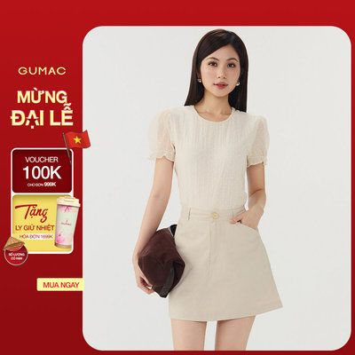 [VOUCHER 25%] Áo Kiểu Nữ GUMAC Chấm Bi Form Suông Cổ Tròn Tay Phồng Nhún Chất Liệu Tơ Hai Lớp Thanh Lịch LAG07075