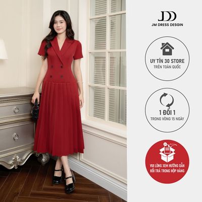 Đầm Cổ Vest Chân Xếp Ly Dài 1F26.2510. Đầm Công Sở Cao Cấp. Đầm Dự Tiệc. Đầm Xếp Ly Midi Thiết Kế Bởi JM Dress Design